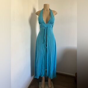 Ikaria Turquoise Halter Maxi Dress with Studded Waist Detail - Size Small